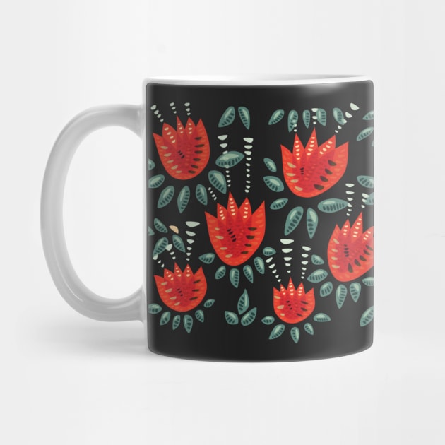 Abstract Red Tulip Floral Pattern by Boriana Giormova